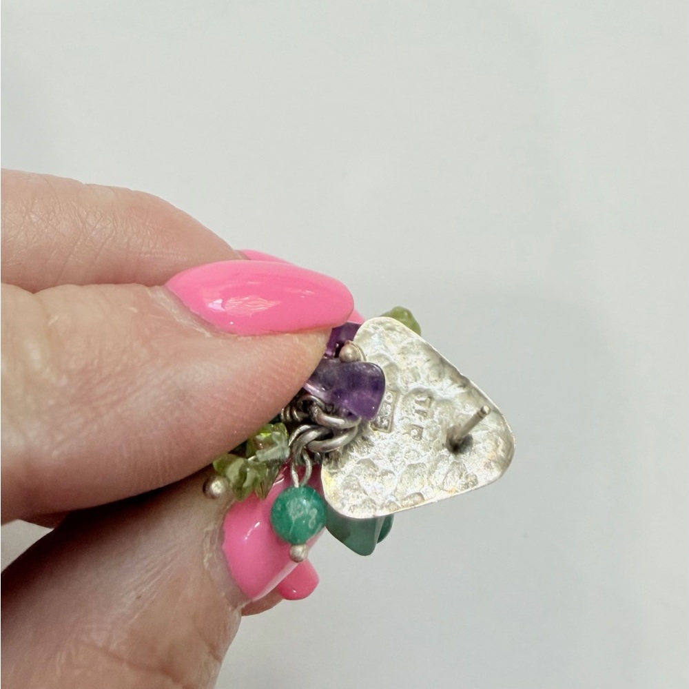 Turquoise Triangle Cluster Gemstone Drop Earrings… - image 5